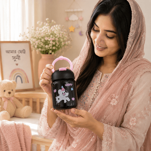 260ml Cartoon Print Thermal Bottle - BLACK