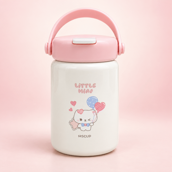 360ml Pink Kitty Thermal Bottle - WHITE